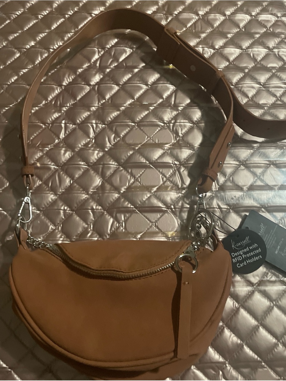 Tan Crescent Crossbody Bag with Detachable Strap